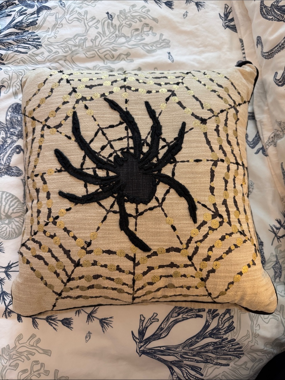 Spider Web Decorative Throw Pillow in Black and Gold